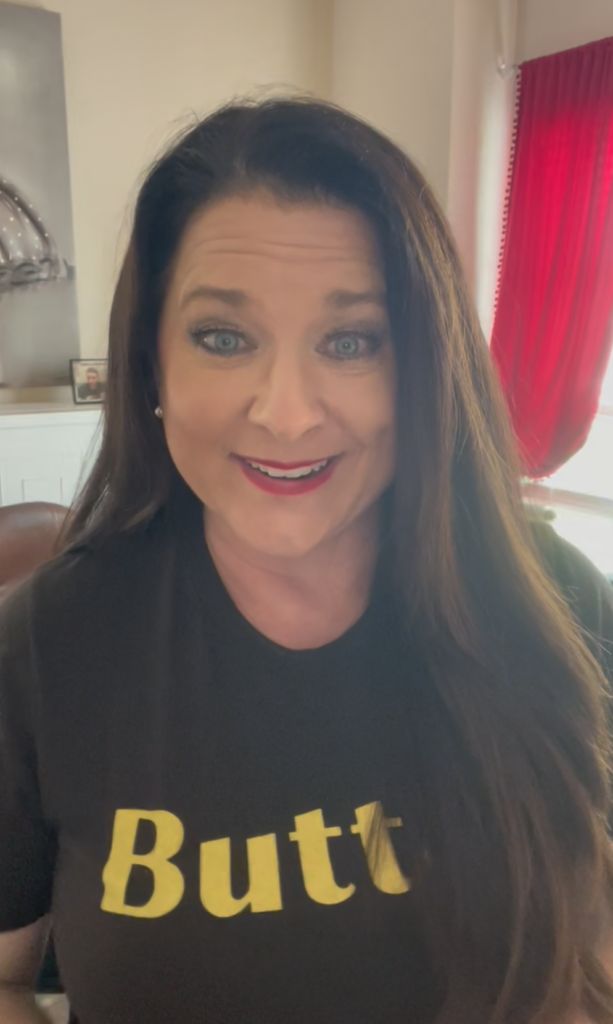 Chef Deb wearing her favorite “butter” shirt