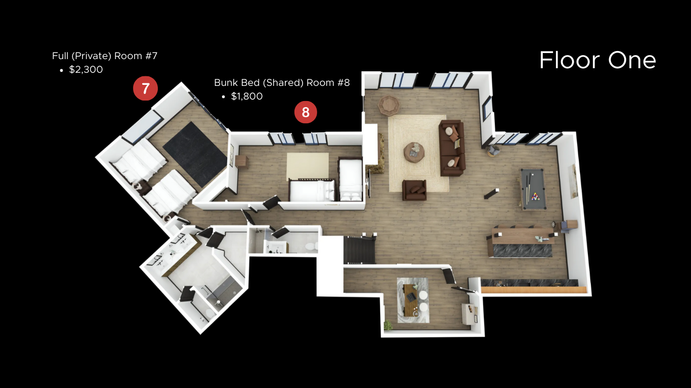 FLOOR ONE Upstairs room chart at Maria's Villa